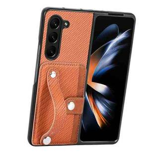 For Samsung Galaxy Z Fold6 Wristband Kickstand Card Wallet Back Cover Phone Case(Brown)