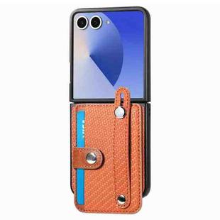 For Samsung Galaxy Z Flip7 5G Wristband Kickstand Card Wallet Back Cover Phone Case(Brown)