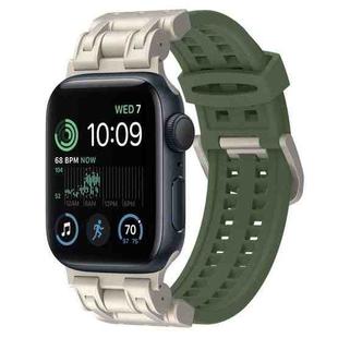 For Apple Watch SE 2022 44mm Mecha Two Claw Silicone Watch Band(Forest Green)