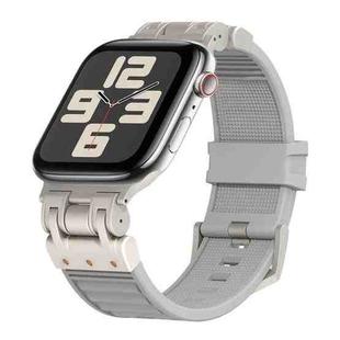 For Apple Watch SE 2023 44mm Metal Mecha Plaid Silicone Watch Band(Cloud Gray)