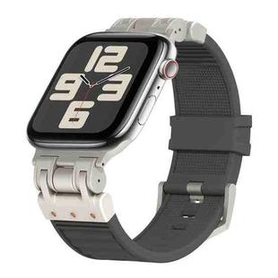 For Apple Watch SE 2023 44mm Metal Mecha Plaid Silicone Watch Band(Dark Gray)