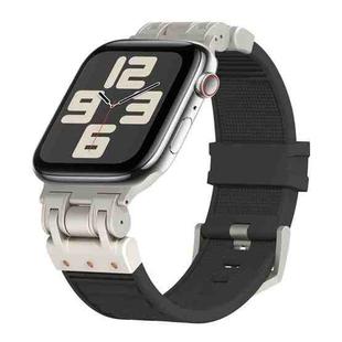 For Apple Watch SE 2023 44mm Metal Mecha Plaid Silicone Watch Band(Black)