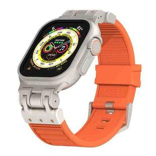 For Apple Watch Ultra 2 49mm Metal Mecha Plaid Silicone Watch Band(Orange)