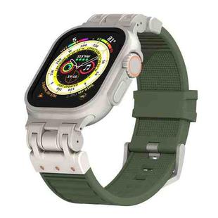 For Apple Watch Ultra 2 49mm Metal Mecha Plaid Silicone Watch Band(Forest Green)