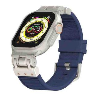 For Apple Watch Ultra 2 49mm Metal Mecha Plaid Silicone Watch Band(Midnight Blue)