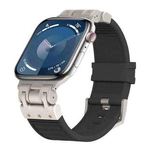 For Apple Watch Series 9 45mm Metal Mecha Plaid Silicone Watch Band(Black)