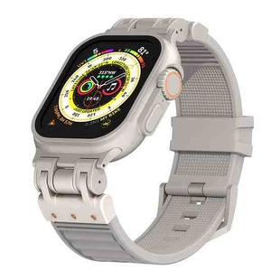 For Apple Watch Ultra 49mm Metal Mecha Plaid Silicone Watch Band(Cloud Gray)