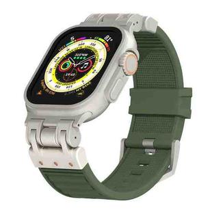 For Apple Watch Ultra 49mm Metal Mecha Plaid Silicone Watch Band(Forest Green)