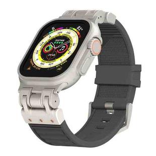 For Apple Watch Ultra 49mm Metal Mecha Plaid Silicone Watch Band(Dark Gray)