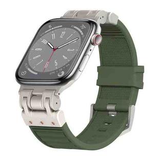 For Apple Watch Series 8 45mm Metal Mecha Plaid Silicone Watch Band(Forest Green)