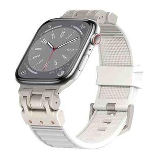 For Apple Watch Series 8 45mm Metal Mecha Plaid Silicone Watch Band(White)