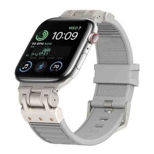 For Apple Watch SE 2022 44mm Metal Mecha Plaid Silicone Watch Band(Cloud Gray)