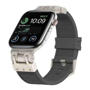 For Apple Watch SE 2022 44mm Metal Mecha Plaid Silicone Watch Band(Dark Gray)