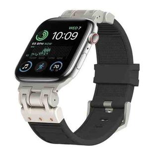 For Apple Watch SE 2022 44mm Metal Mecha Plaid Silicone Watch Band(Black)