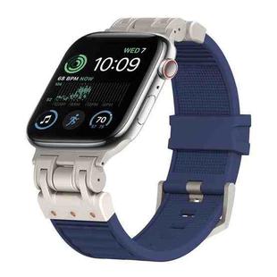 For Apple Watch SE 2022 44mm Metal Mecha Plaid Silicone Watch Band(Midnight Blue)