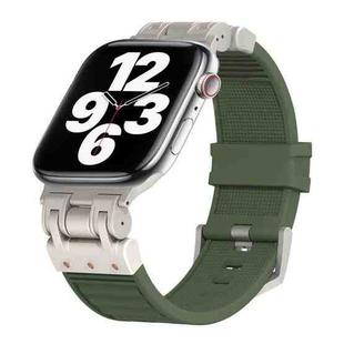 For Apple Watch Series 7 45mm Metal Mecha Plaid Silicone Watch Band(Forest Green)