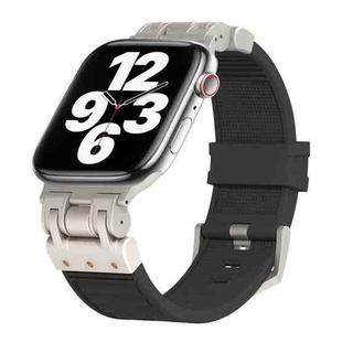 For Apple Watch Series 7 45mm Metal Mecha Plaid Silicone Watch Band(Black)