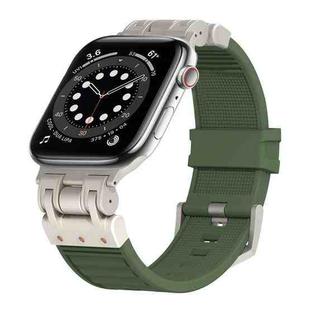 For Apple Watch Series 6 44mm Metal Mecha Plaid Silicone Watch Band(Forest Green)