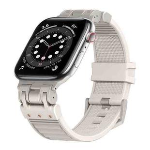 For Apple Watch Series 6 44mm Metal Mecha Plaid Silicone Watch Band(Starlight)