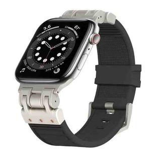 For Apple Watch Series 6 44mm Metal Mecha Plaid Silicone Watch Band(Black)