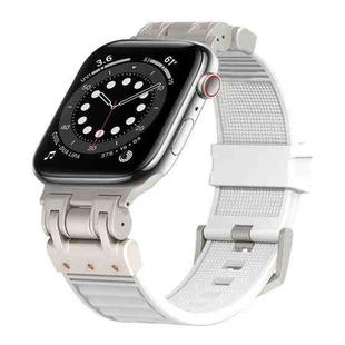 For Apple Watch Series 6 44mm Metal Mecha Plaid Silicone Watch Band(White)