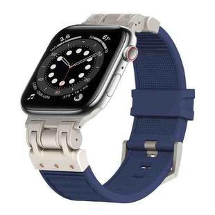 For Apple Watch Series 6 44mm Metal Mecha Plaid Silicone Watch Band(Midnight Blue)