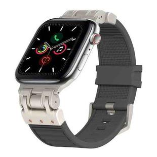 For Apple Watch Series 5 44mm Metal Mecha Plaid Silicone Watch Band(Dark Gray)