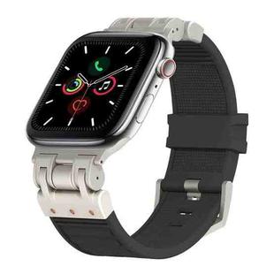 For Apple Watch Series 5 44mm Metal Mecha Plaid Silicone Watch Band(Black)