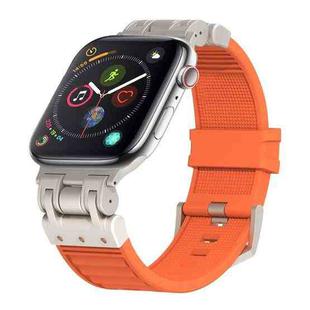 For Apple Watch Series 4 44mm Metal Mecha Plaid Silicone Watch Band(Orange)