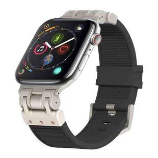 For Apple Watch Series 4 44mm Metal Mecha Plaid Silicone Watch Band(Black)