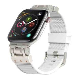 For Apple Watch Series 4 44mm Metal Mecha Plaid Silicone Watch Band(White)