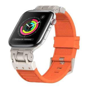 For Apple Watch Series 3 42mm Metal Mecha Plaid Silicone Watch Band(Orange)