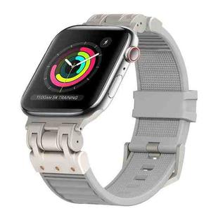 For Apple Watch Series 3 42mm Metal Mecha Plaid Silicone Watch Band(Cloud Gray)