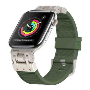 For Apple Watch Series 3 42mm Metal Mecha Plaid Silicone Watch Band(Forest Green)