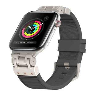 For Apple Watch Series 3 42mm Metal Mecha Plaid Silicone Watch Band(Dark Gray)