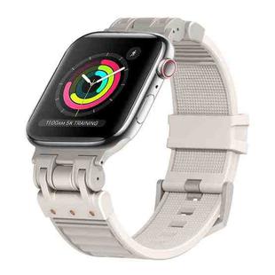 For Apple Watch Series 3 42mm Metal Mecha Plaid Silicone Watch Band(Starlight)