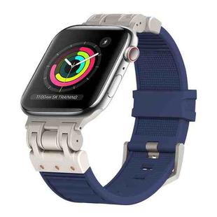 For Apple Watch Series 3 42mm Metal Mecha Plaid Silicone Watch Band(Midnight Blue)