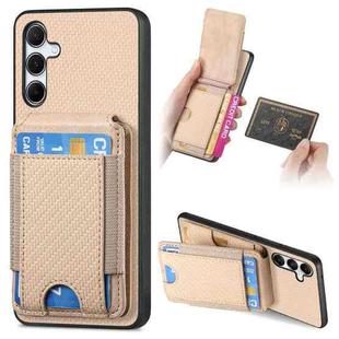 For Samsung Galaxy A55 5G Carbon Fiber Vertical Flip Wallet Stand Phone Case(Khaki)