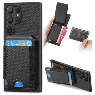 For Samsung Galaxy S23 Ultra 5G Carbon Fiber Vertical Flip Wallet Stand Phone Case(Black)