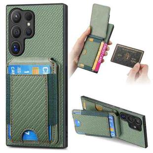 For Samsung Galaxy S23 Ultra 5G Carbon Fiber Vertical Flip Wallet Stand Phone Case(Green)