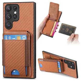 For Samsung Galaxy S22 Ultra 5G Carbon Fiber Vertical Flip Wallet Stand Phone Case(Brown)