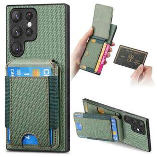 For Samsung Galaxy S22 Ultra 5G Carbon Fiber Vertical Flip Wallet Stand Phone Case(Green)