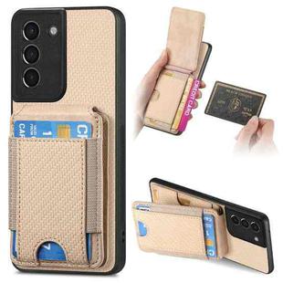 For Samsung Galaxy S22+ 5G Carbon Fiber Vertical Flip Wallet Stand Phone Case(Khaki)