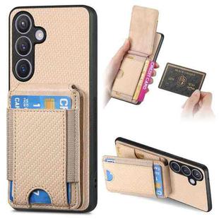 For Samsung Galaxy S22 5G Carbon Fiber Vertical Flip Wallet Stand Phone Case(Khaki)