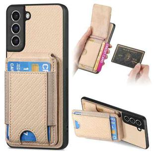 For Samsung Galaxy S21 FE 5G Carbon Fiber Vertical Flip Wallet Stand Phone Case(Khaki)