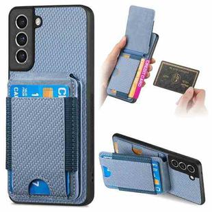 For Samsung Galaxy S21 5G Carbon Fiber Vertical Flip Wallet Stand Phone Case(Blue)