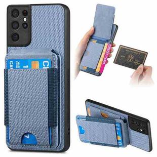 For Samsung Galaxy S21 Ultra 5G Carbon Fiber Vertical Flip Wallet Stand Phone Case(Blue)