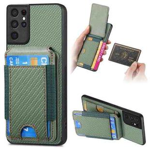 For Samsung Galaxy S21 Ultra 5G Carbon Fiber Vertical Flip Wallet Stand Phone Case(Green)