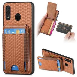 For Samsung Galaxy A20s Carbon Fiber Vertical Flip Wallet Stand Phone Case(Brown)