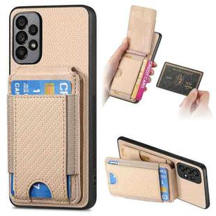 For Samsung Galaxy A72 5G Carbon Fiber Vertical Flip Wallet Stand Phone Case(Khaki)
